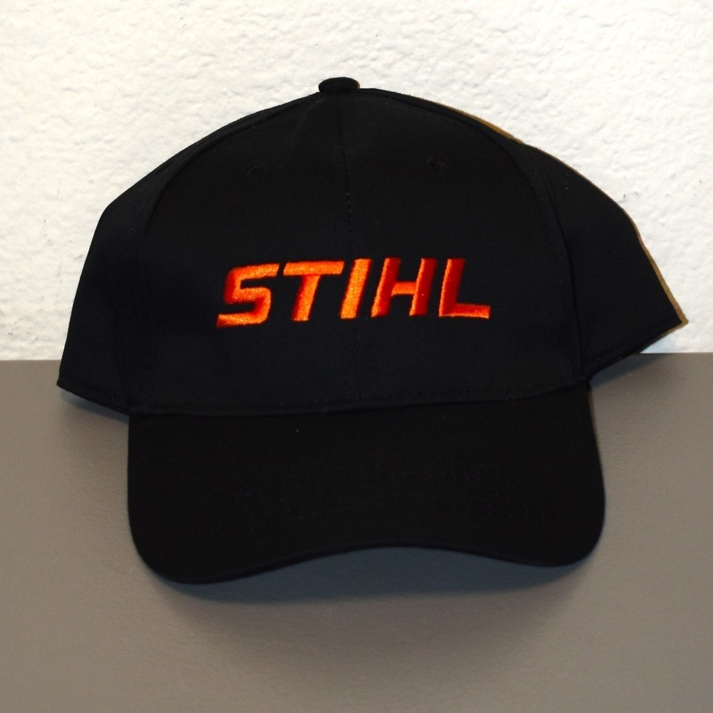 Stihl Outfitters Apparel Black Snapback Baseball Cap Orange Embroidered Logo Hat